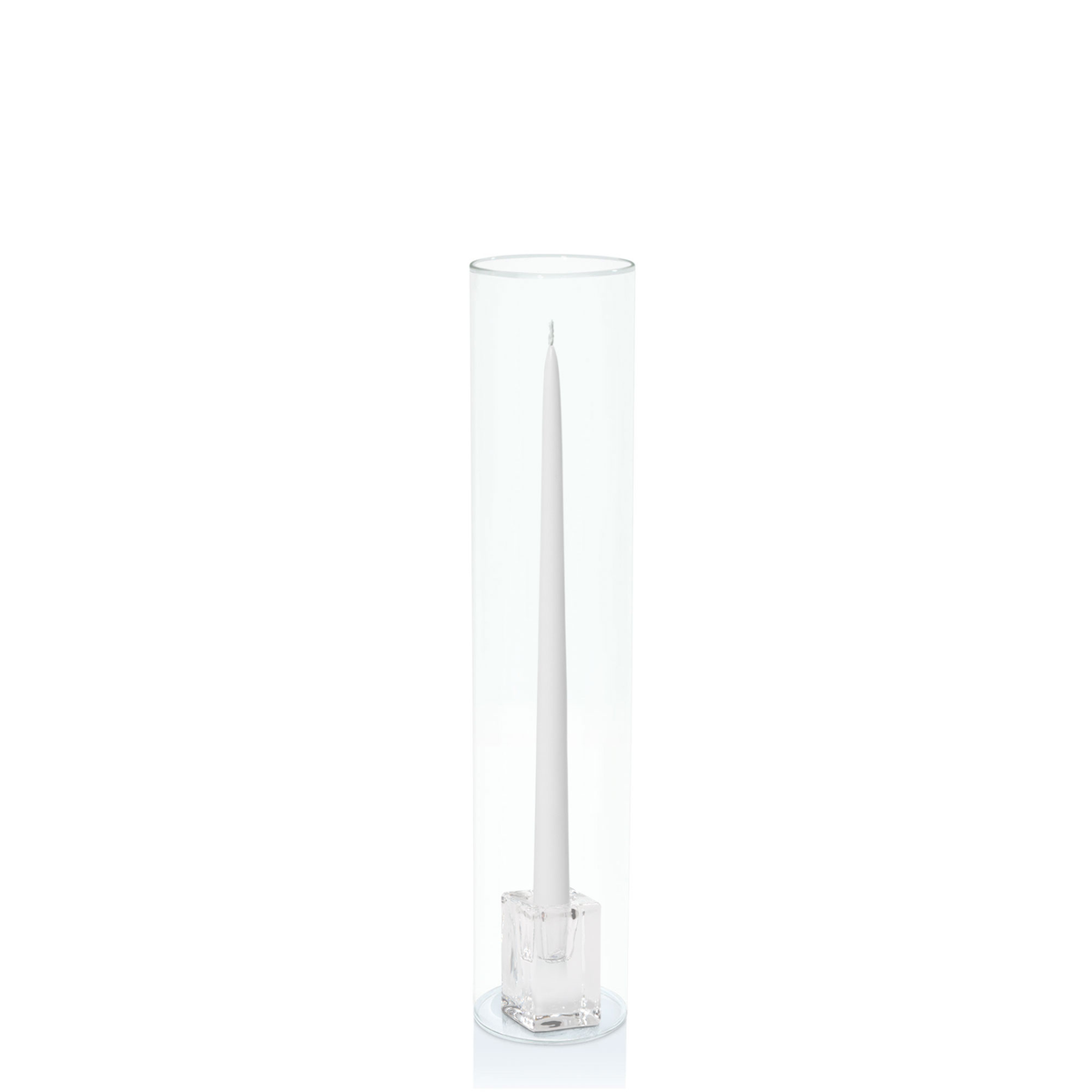 White 35cm Taper Candles with Medium Glass Holders and Sleeves - Set of 12 Pack of 12