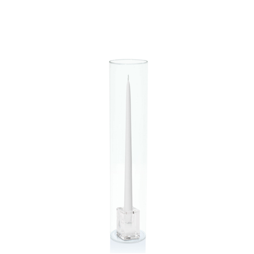 White 35cm Taper Candles with Medium Glass Holders and Sleeves - Set of 12 Pack of 12