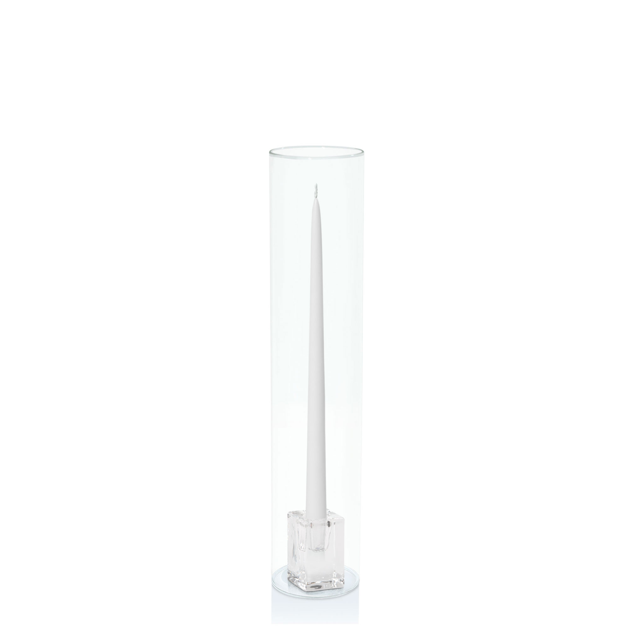 White 35cm Taper Candles with Medium Glass Holders and Sleeves - Set of 12 Pack of 12