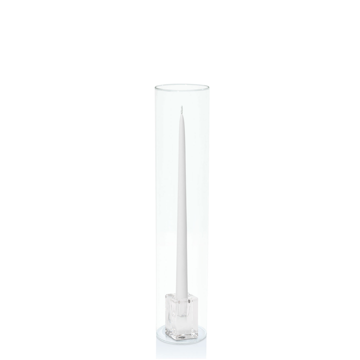 White 35cm Taper Candles with Medium Glass Holders and Sleeves - Set of 12 Pack of 12