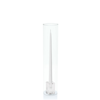 White 35cm Taper Candles with Medium Glass Holders and Sleeves - Set of 12