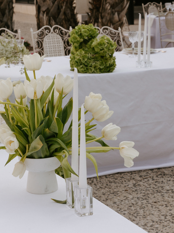 White 35cm Taper Candles with Medium Glass Holders and Sleeves - Set of 12 Pack of 12