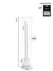 White 35cm Taper Candles with Medium Glass Holders and Sleeves - Set of 12