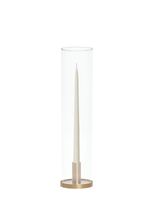 Ivory 35cm Taper Candles with Medium Gold Maya Metal Holders and Glass Sleeves - Set of 12