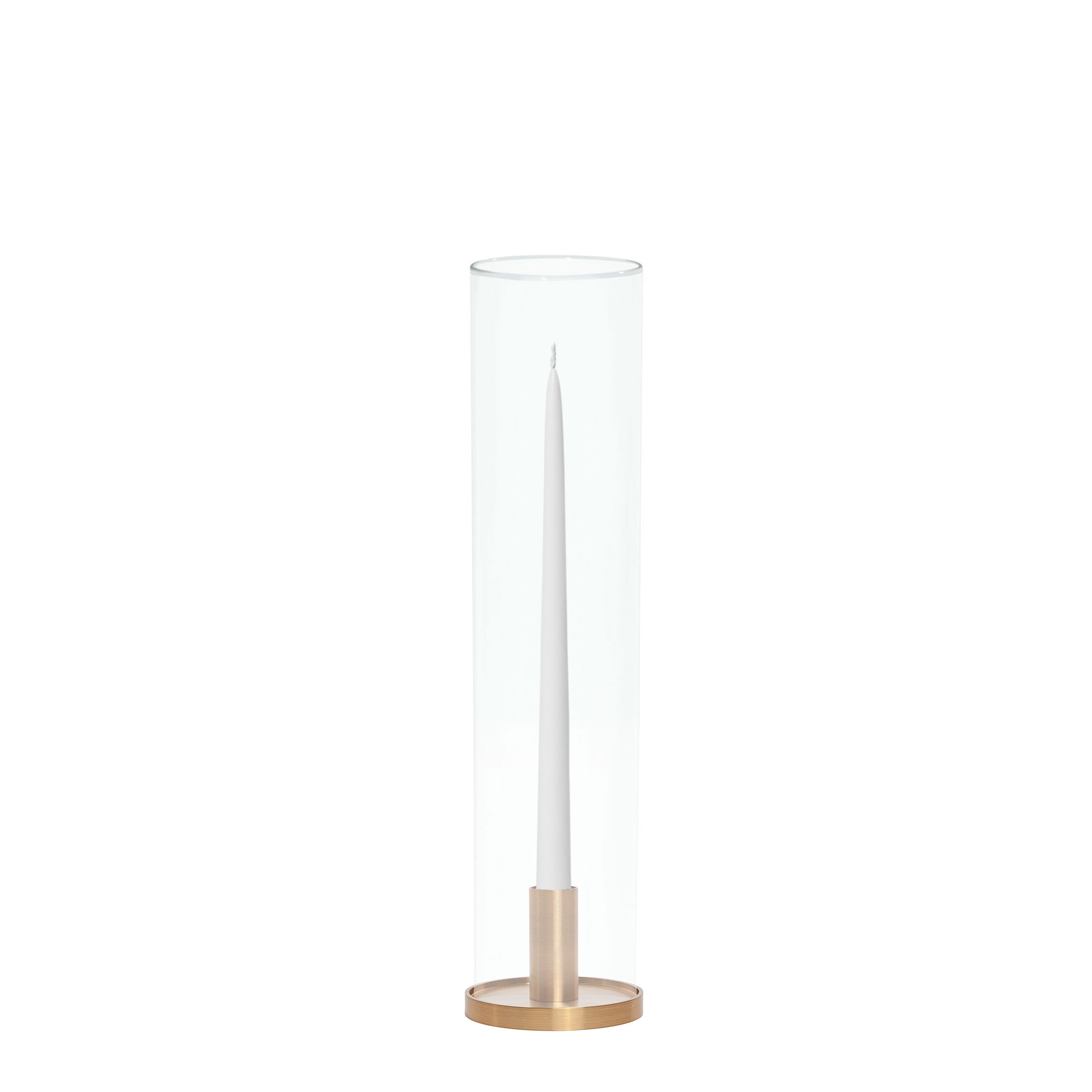 White 35cm Taper Candles with Medium Gold Maya Metal Holders and Sleeves - Set of 12 Pack of 12