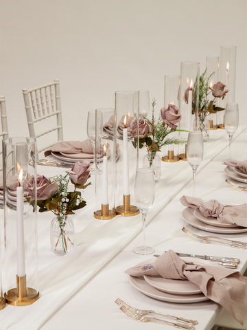 White 35cm Taper Candles with Medium Gold Maya Metal Holders and Sleeves - Set of 12 Pack of 12