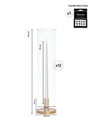White 35cm Taper Candles with Medium Gold Maya Metal Holders and Sleeves - Set of 12 Pack of 12
