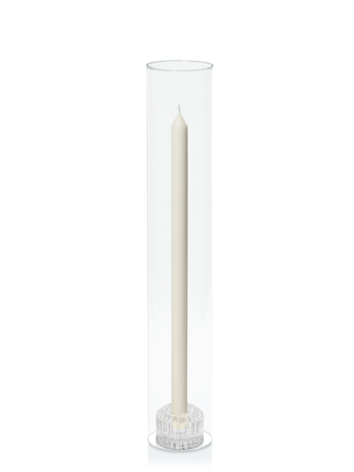 Ivory 40cm Dinner Candles with Bella Vintage Glass Holders and Glass Sleeves - Set of 12
