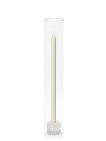 Ivory 40cm Dinner Candles with Bella Vintage Glass Holders and Glass Sleeves - Set of 12