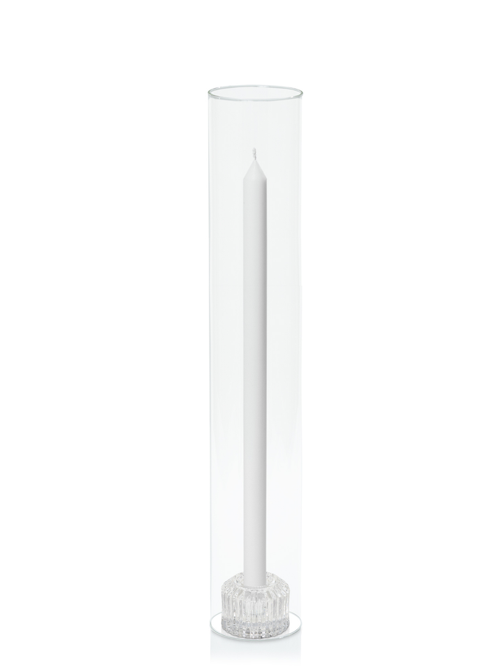 White 40cm Dinner Candles with Bella Vintage Glass Holders and Glass Sleeves - Set of 12