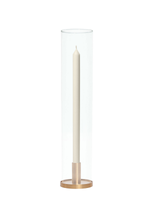 Ivory 40cm Dinner Candles with Medium Gold Maya Metal Holders and Glass Sleeves - Set of 12