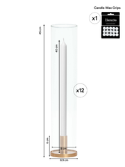 White 40cm Dinner Candles with Medium Gold Maya Metal Holders and Sleeves - Set of 12 Pack of 12
