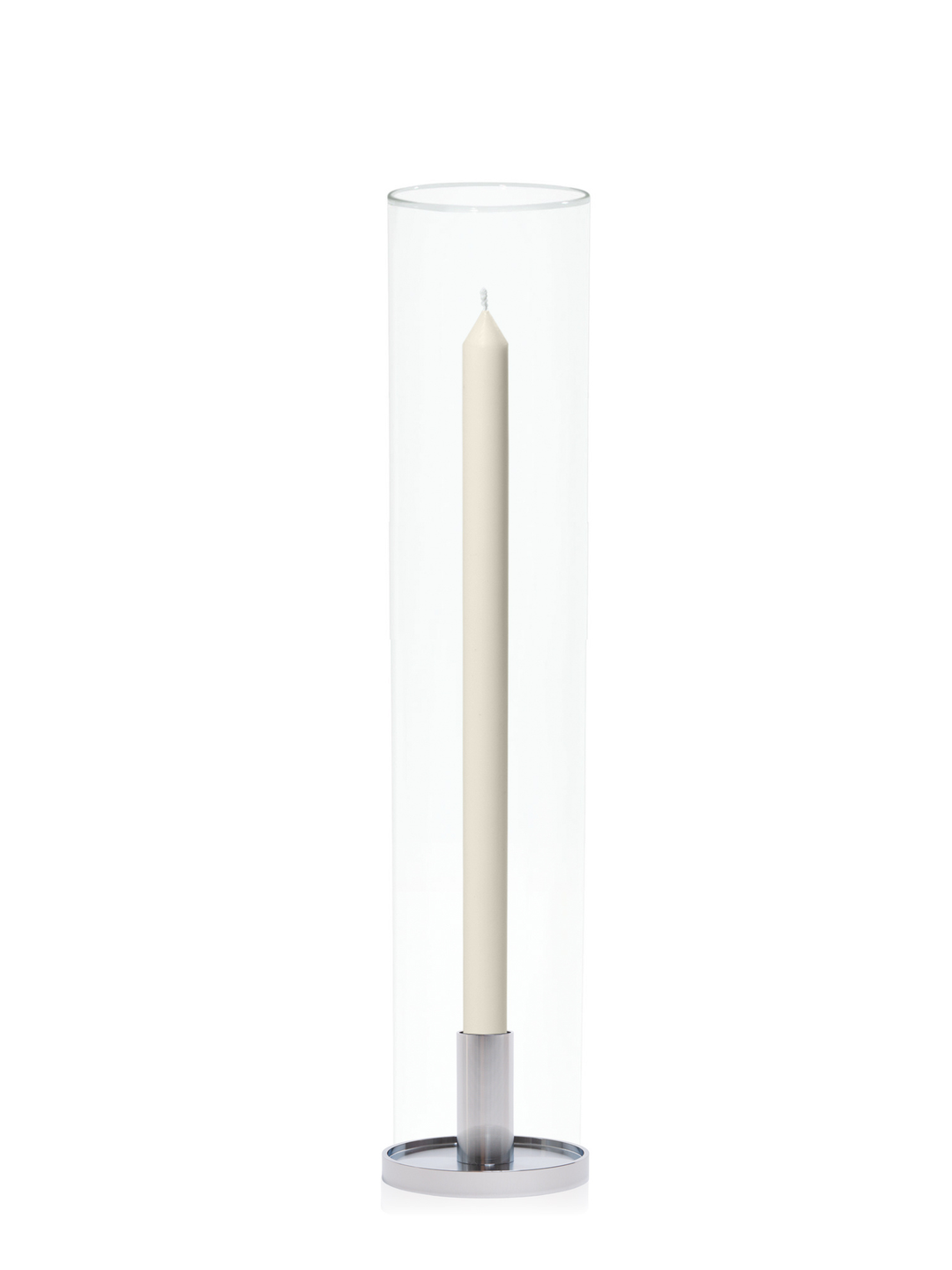 Ivory 40cm Dinner Candles with Medium Silver Maya Metal Holders and Glass Sleeves - Set of 12 Pack of 12