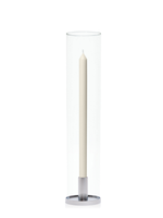 Ivory 40cm Dinner Candles with Medium Silver Maya Metal Holders and Glass Sleeves - Set of 12