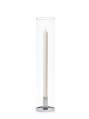 Ivory 40cm Dinner Candles with Medium Silver Maya Metal Holders and Glass Sleeves - Set of 12 Pack of 12
