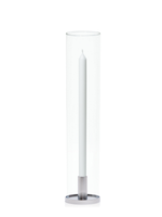 White 40cm Dinner Candles with Medium Silver Maya Metal Holders and Glass Sleeves - Set of 12