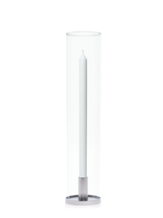 White 40cm Dinner Candles with Medium Silver Maya Metal Holders and Glass Sleeves - Set of 12 Pack of 12