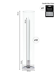 White 40cm Dinner Candles with Medium Silver Maya Metal Holders and Glass Sleeves - Set of 12 Pack of 12