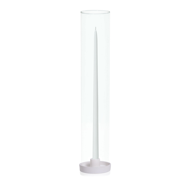 White 45cm Taper Candles with Medium White Amara Ceramic Holders and Sleeves - Set of 6
