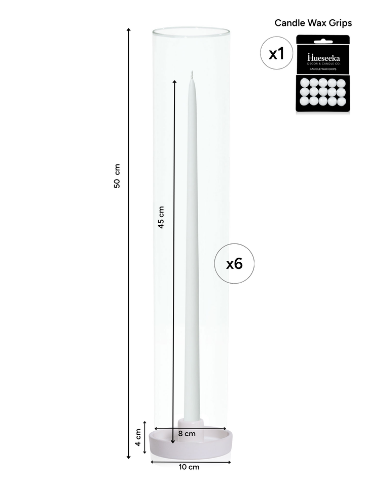 White 45cm Taper Candles with Medium White Amara Ceramic Holders and Sleeves - Set of 6