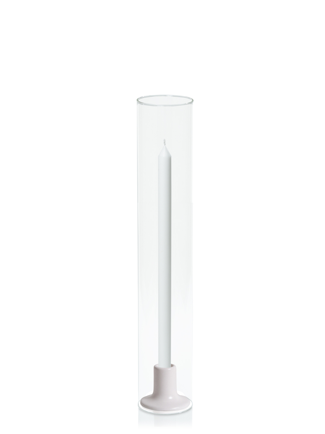 White 40cm Dinner Candles with Mona Ceramic Holder and Glass Sleeves - Set of 12 Pack of 12