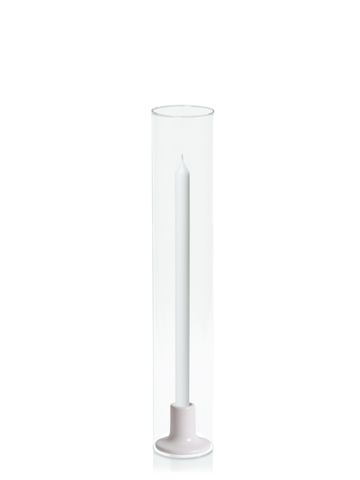 White 40cm Dinner Candles with Mona Ceramic Holder and Glass Sleeves - Set of 12 Pack of 12