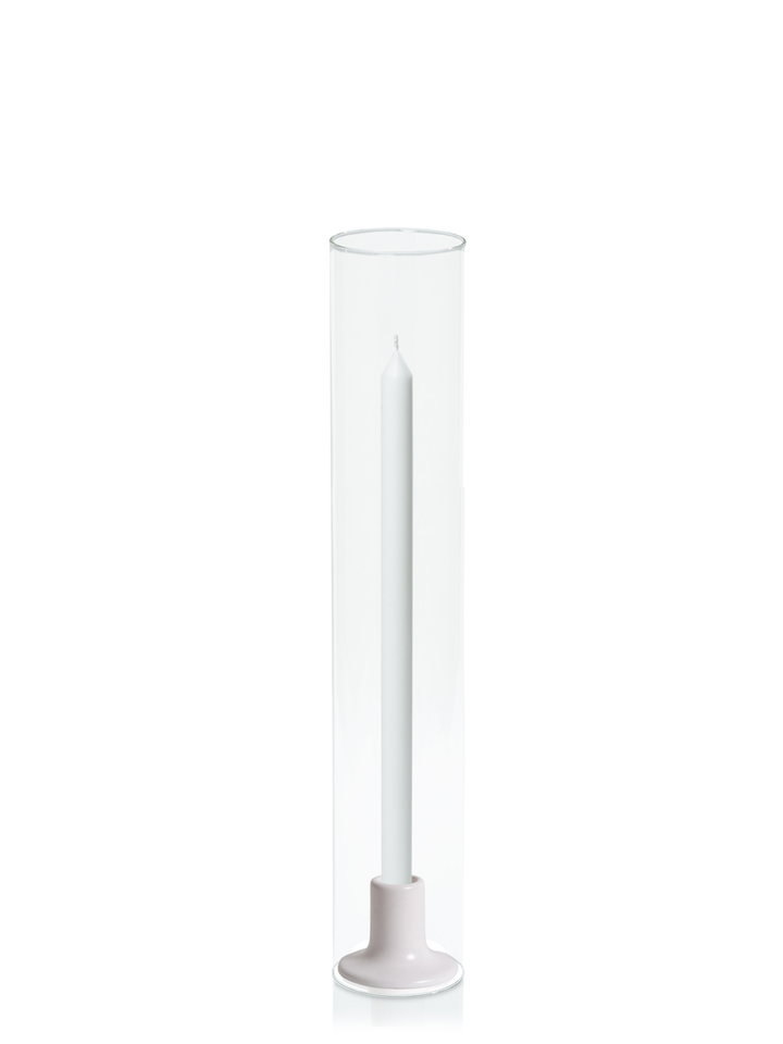 White 40cm Dinner Candles with Mona Ceramic Holder and Glass Sleeves - Set of 12 Pack of 12