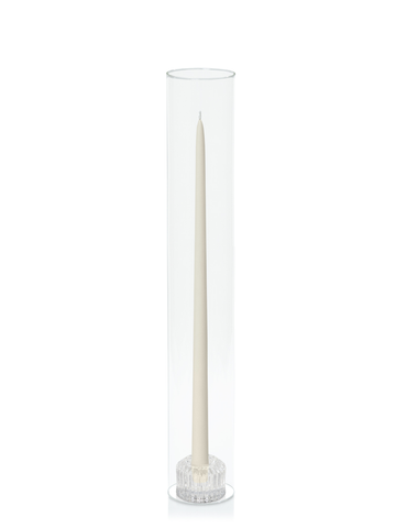 Ivory 45cm Taper Candles with Bella Vintage Glass Holders and Glass Sleeves - Set of 6 Pack of 6