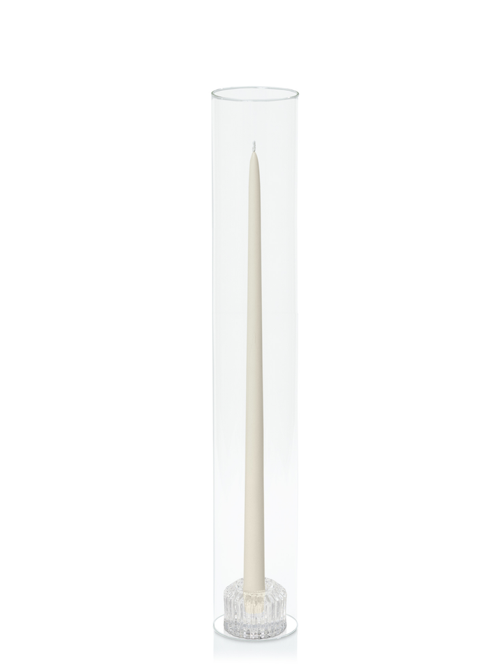 White 45cm Taper Candles with Bella Vintage Glass Holders and Glass Sleeves - Set of 6 Pack of 6