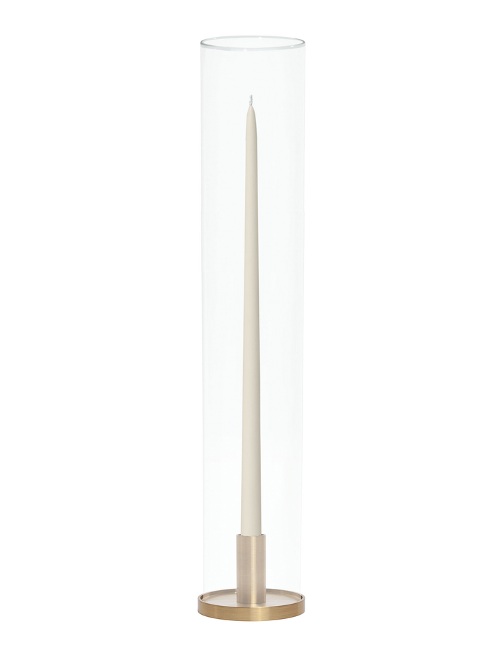 Ivory 45cm Taper Candles with Medium Gold Maya Metal Holders and Glass Sleeves - Set of 6 Pack of 6