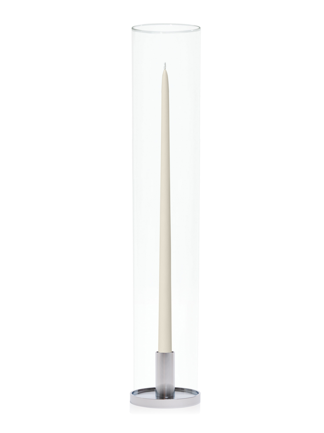 Ivory 45cm Taper Candles with Medium Silver Maya Metal Holders and Glass Sleeves - Set of 6 Pack of 6