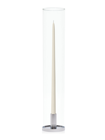 Ivory 45cm Taper Candles with Medium Silver Maya Metal Holders and Glass Sleeves - Set of 6 Pack of 6