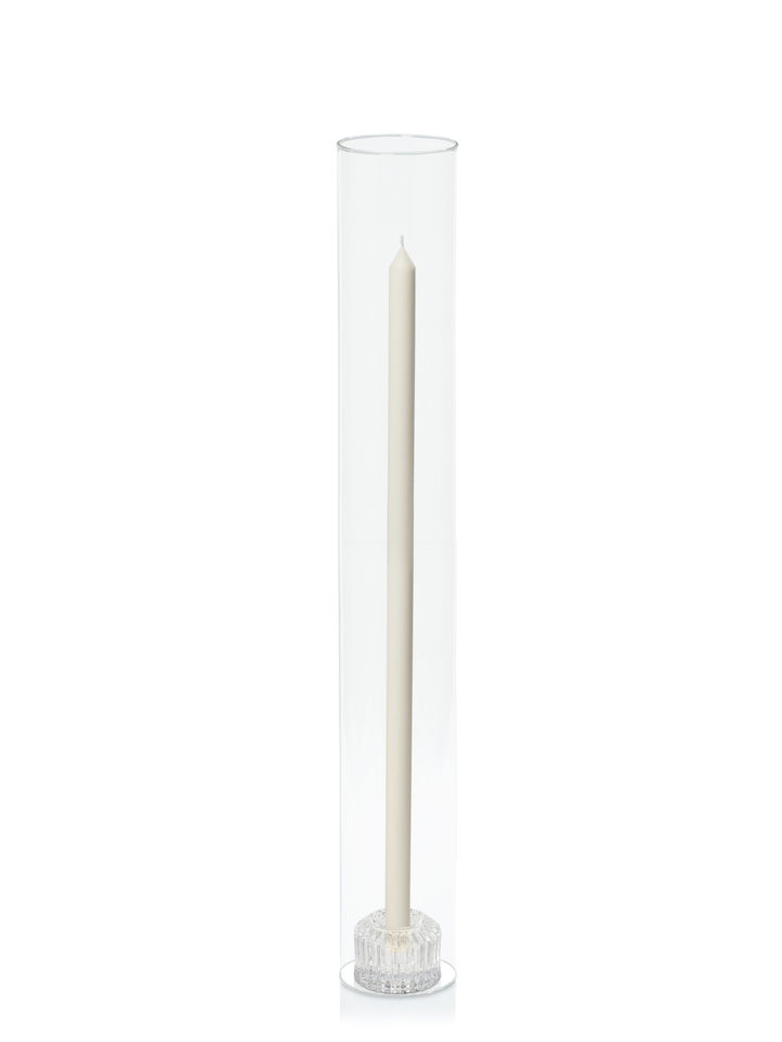 Ivory 50cm Dinner Candles with Bella Vintage Glass Holders and Glass Sleeves - Set of 6 Pack of 6