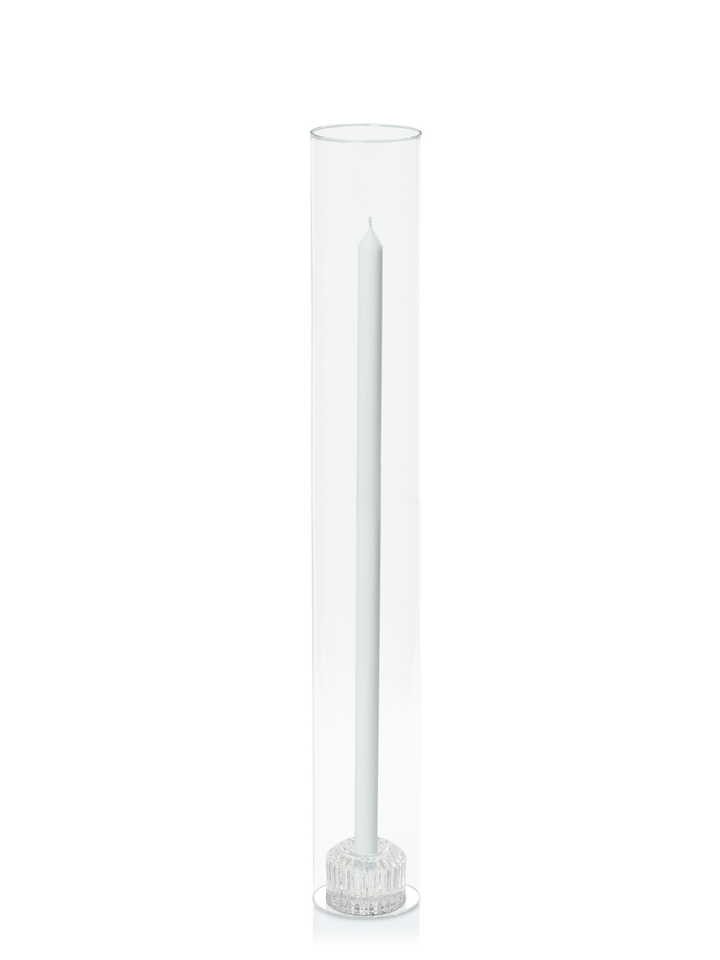White 50cm Dinner Candles with Bella Vintage Glass Holders and Glass Sleeves - Set of 6 Pack of 6