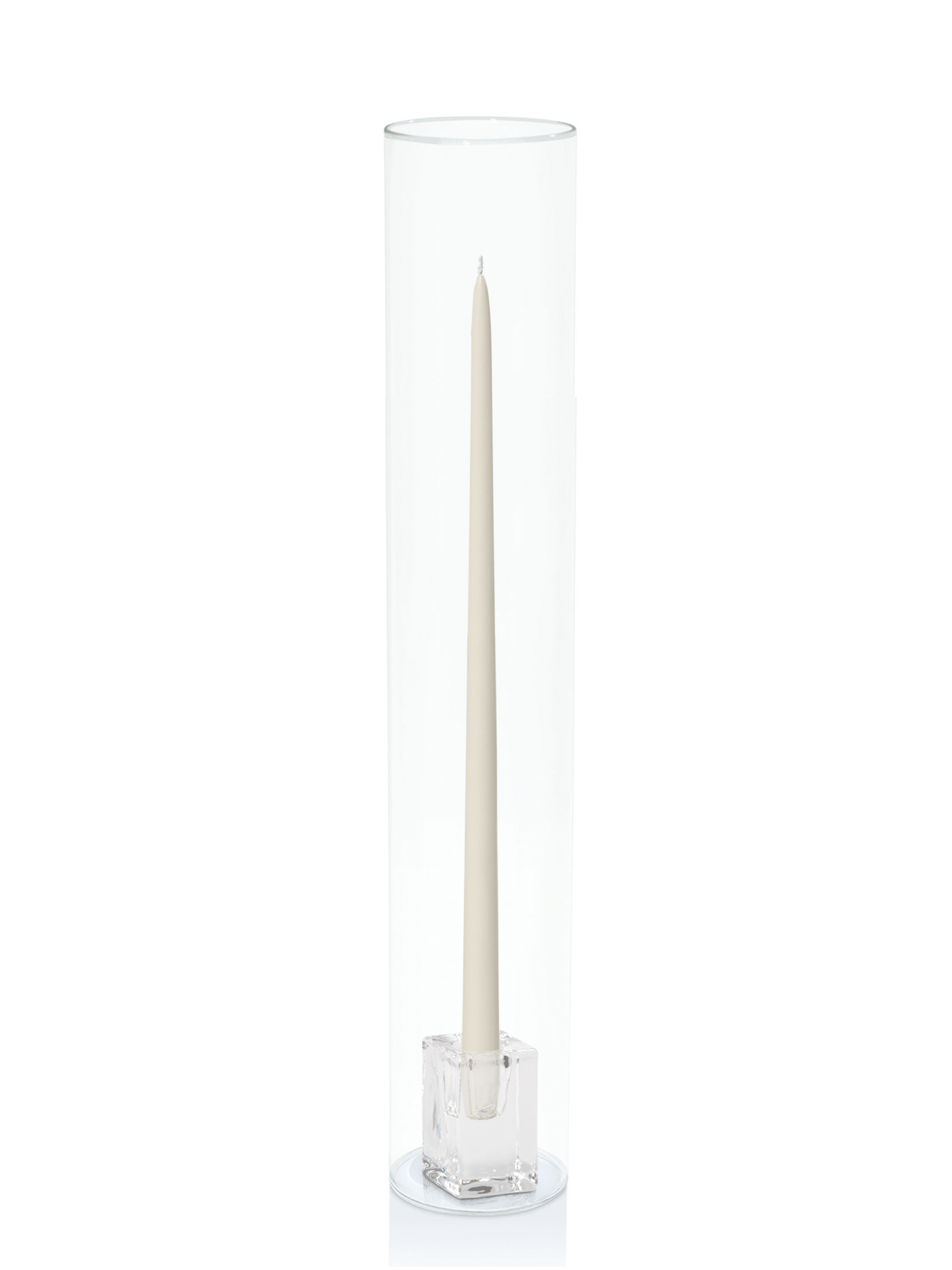 Ivory 45cm Taper Candles with Glass Cube Holders and Glass Sleeves - Set of 6