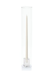 Ivory 45cm Taper Candles with Glass Cube Holders and Glass Sleeves - Set of 6