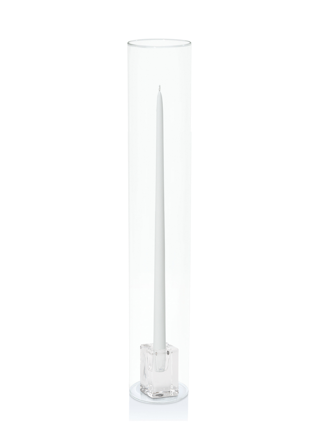 White 45cm Taper Candles with Glass Cube Holders and Glass Sleeves - Set of 6 Pack of 6