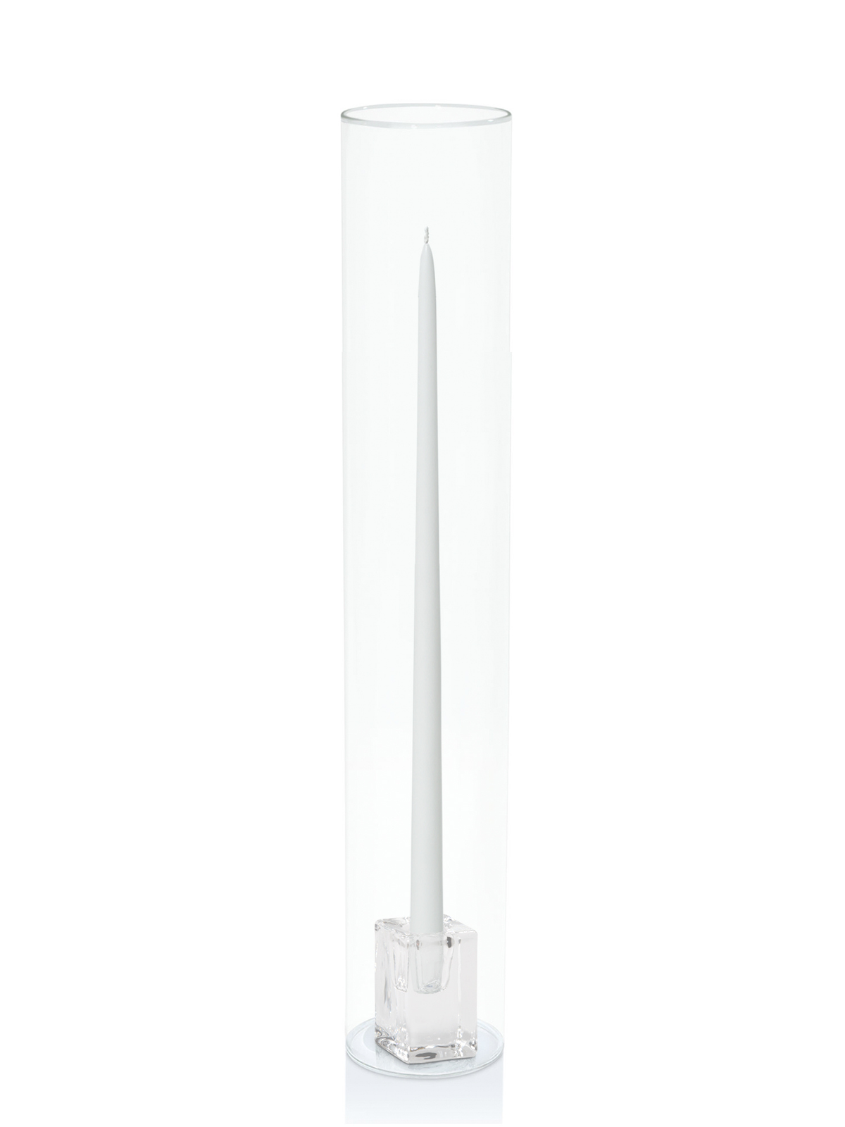 White 45cm Taper Candles with Glass Cube Holders and Glass Sleeves - Set of 6 Pack of 6