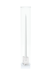 White 45cm Taper Candles with Glass Cube Holders and Glass Sleeves - Set of 6 Pack of 6