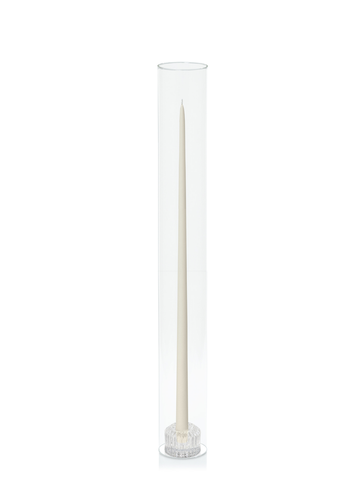 Ivory 55cm Taper Candles with Bella Vintage Glass Holders and Glass Sleeves - Set of 6 Pack of 6