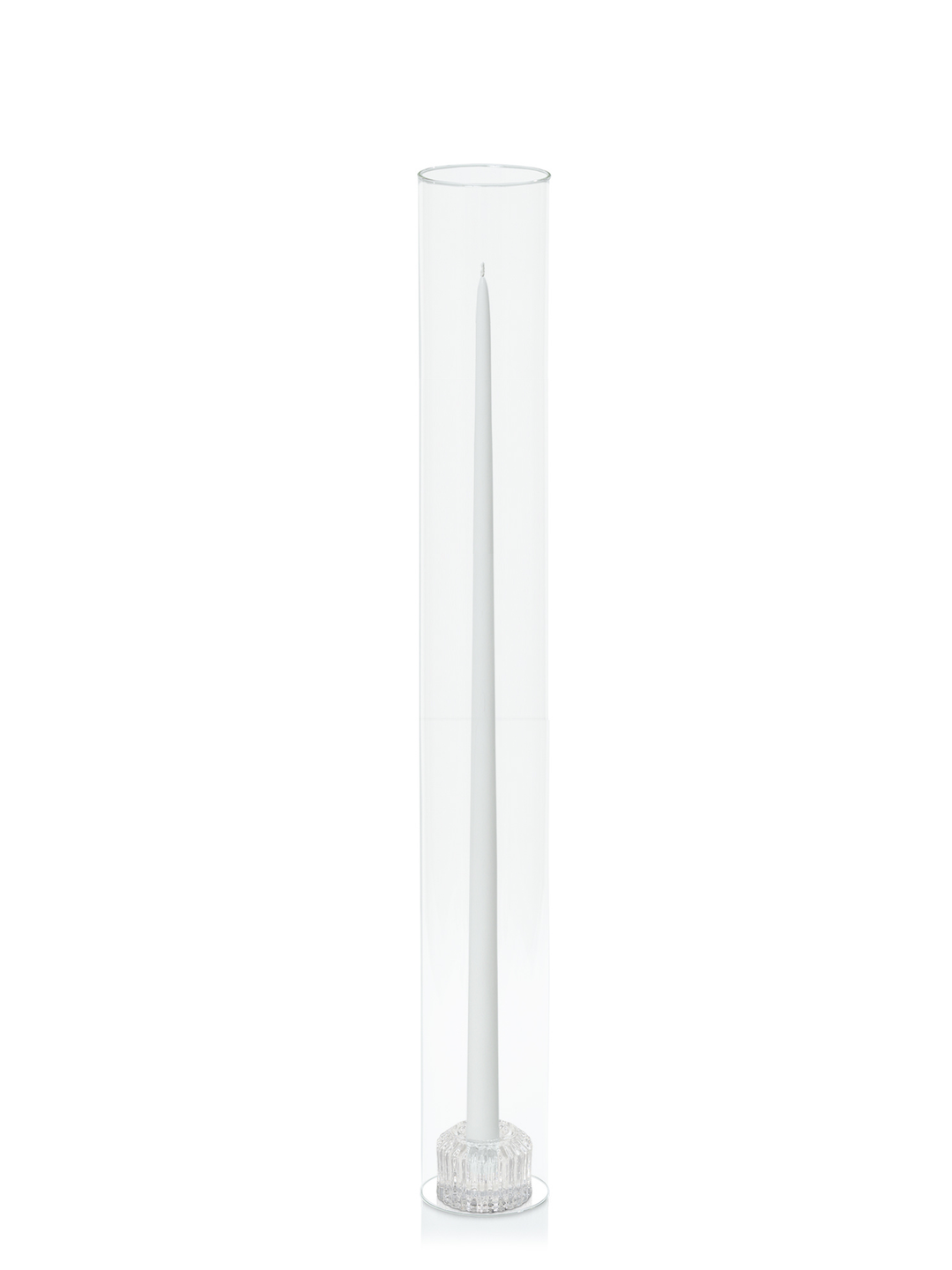 White 55cm Taper Candles with Bella Vintage Glass Holders and Glass Sleeves - Set of 6 Pack of 6
