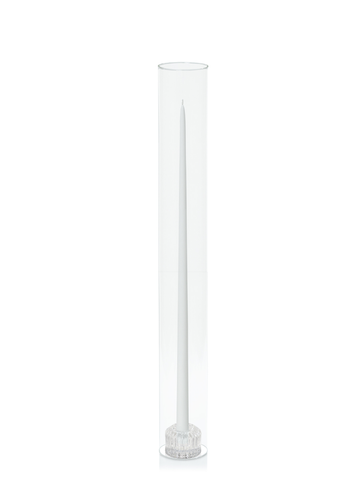 White 55cm Taper Candles with Bella Vintage Glass Holders and Glass Sleeves - Set of 6