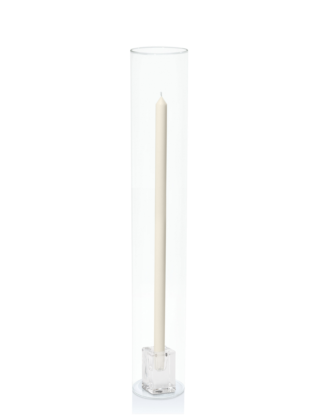 Ivory 50cm Dinner Candles with Glass Cube Holders and Glass Sleeves - Set of 6 Pack of 6