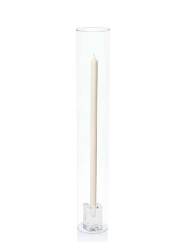 Ivory 50cm Dinner Candles with Glass Cube Holders and Glass Sleeves - Set of 6 Pack of 6