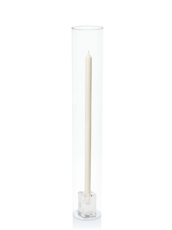 Ivory 50cm Dinner Candles with Glass Cube Holders and Glass Sleeves - Set of 6 Pack of 6