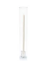 Ivory 50cm Dinner Candles with Glass Cube Holders and Glass Sleeves - Set of 6