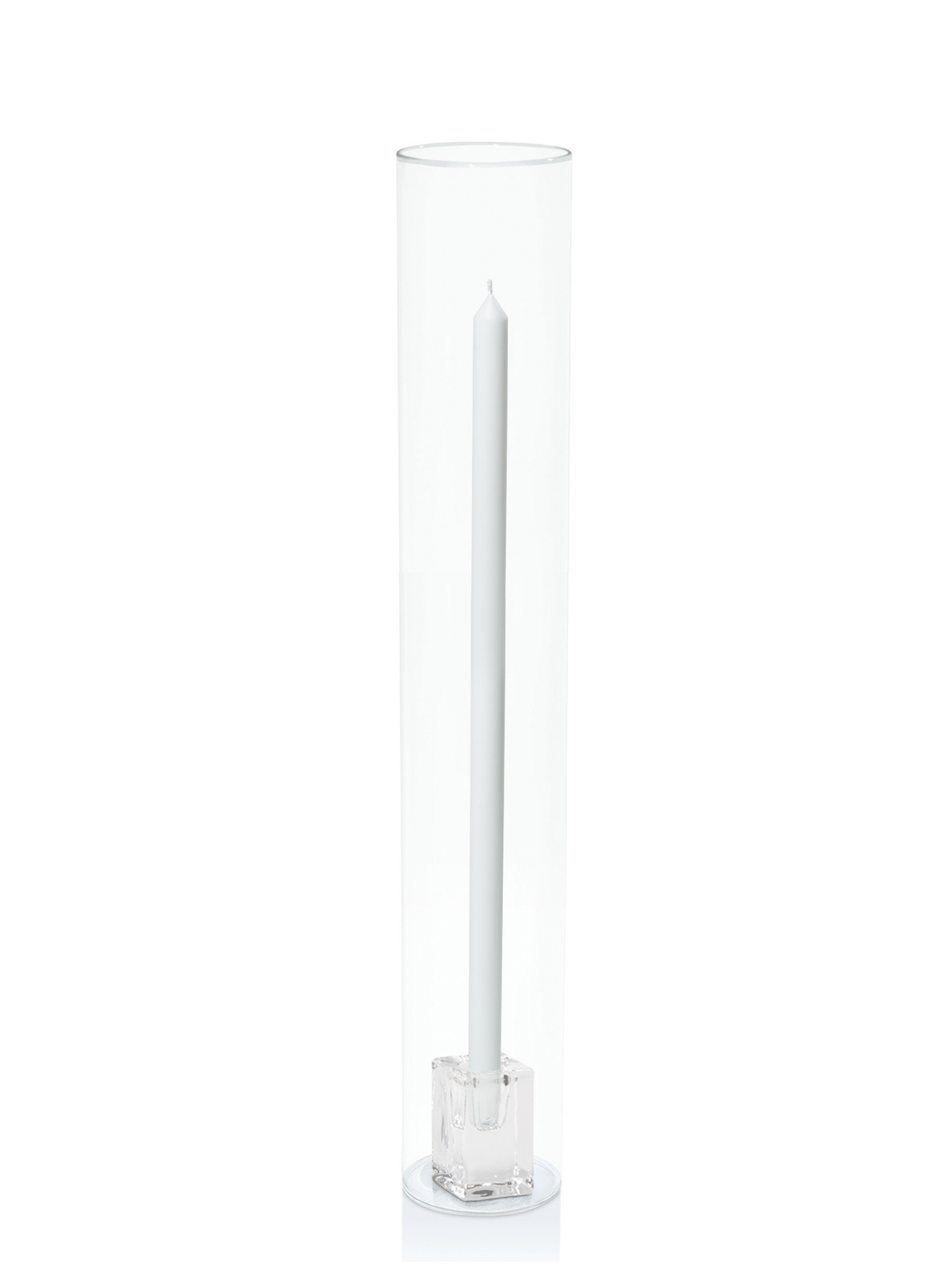 White 50cm Dinner Candles with Glass Cube Holders and Glass Sleeves - Set of 6 Pack of 6