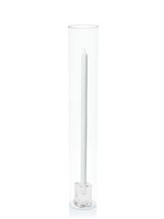 White 50cm Dinner Candles with Glass Cube Holders and Glass Sleeves - Set of 6 Pack of 6
