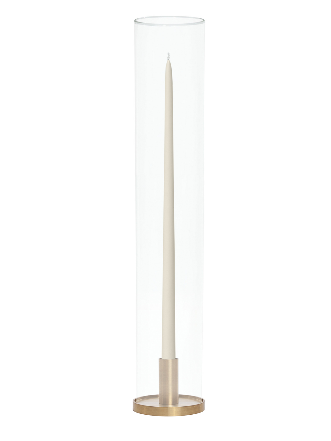White 55cm Taper Candles with Medium Gold Maya Metal Holders and Glass Sleeves - Set of 6 Pack of 6