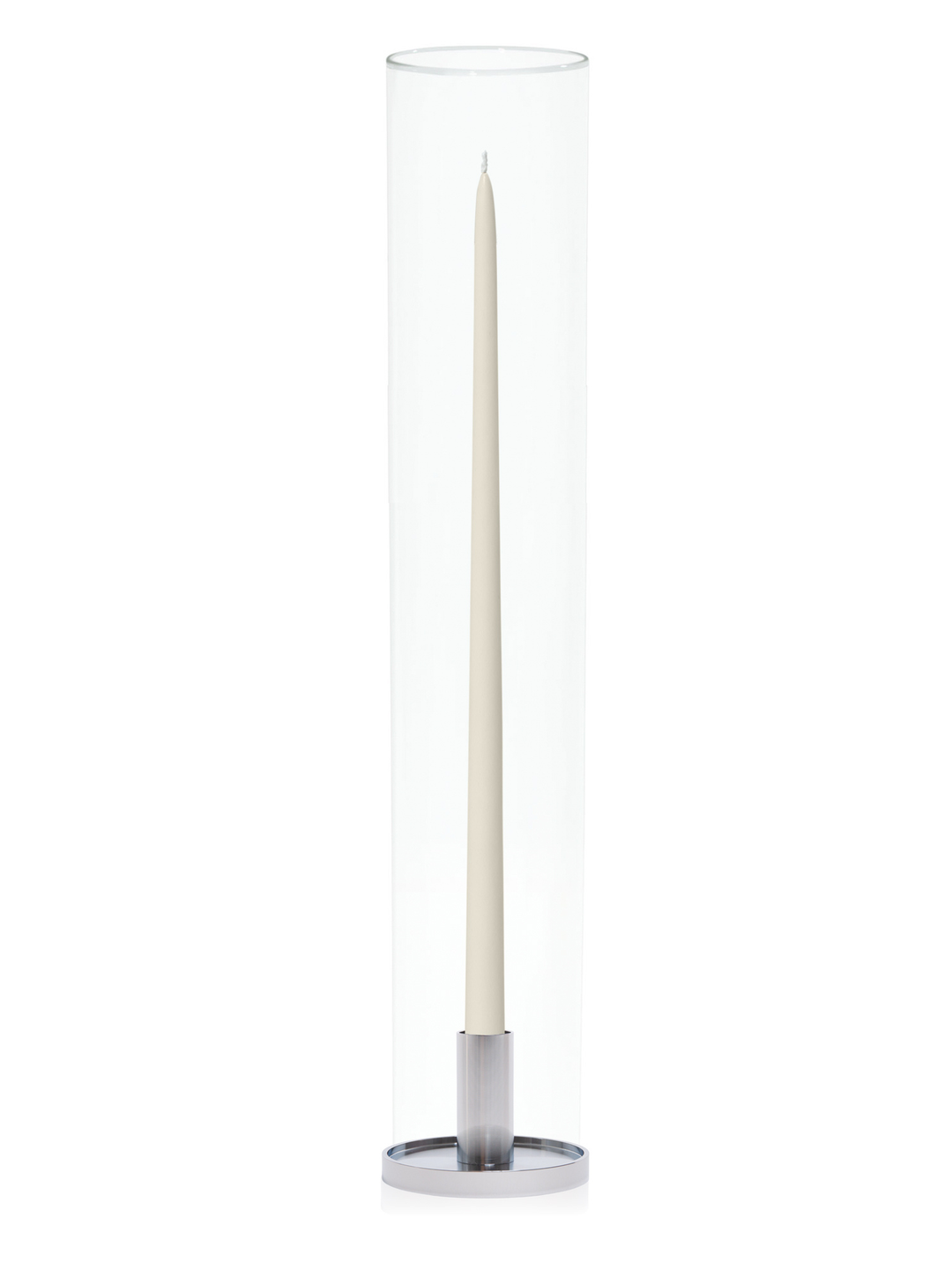 Ivory 55cm Taper Candles with Medium Silver Maya Metal Holders and Glass Sleeves - Set of 6 Pack of 6